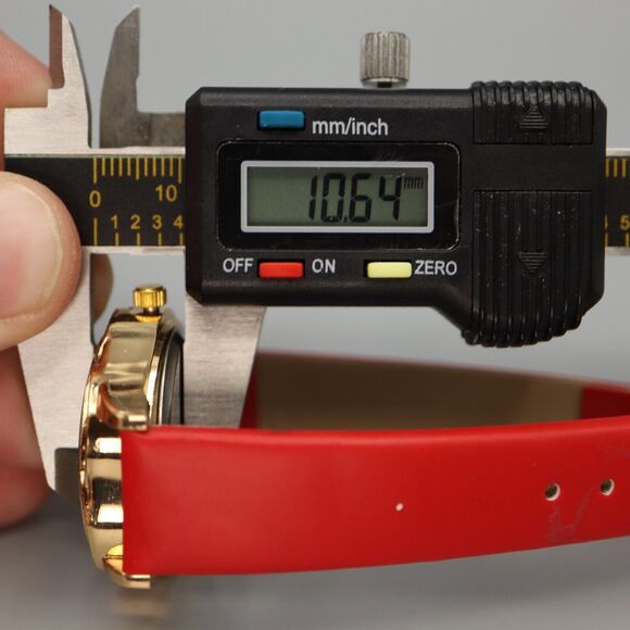 Geneva Ladies Gold Tone Flower Watch Jewel Bezel Red Faux Leather w New Battery - Picture 10 of 10